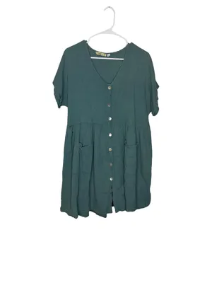 ✨Camille & Co Made In Italy Cotton Gauze Babydoll Dress‎ Size M Teal Boho✨ thumbnail 2