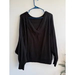 We The Free Free People Black Waffle Knit‎ Thermal Scoop Neck Top Small 3704 thumbnail 2