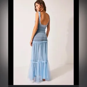 Free people let’s talk tutu slip nwot sheer boho revolve dress gown summer blue thumbnail 2