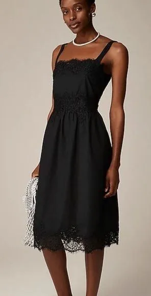 J. Crew Regenerative Cotton Black Lace Trim Midi Dress Size L CA667 thumbnail 1