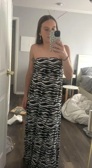 H&M Zebra Print Strapless Maxi Dress thumbnail 1