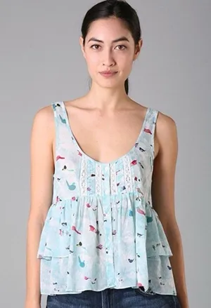 Free People Blue Boxy Bird Cropped Tank thumbnail 1