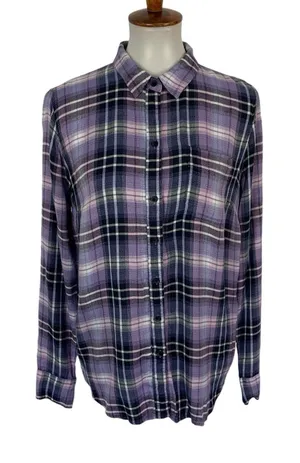 Lucky Brand Shirt Medium Blue Purple Plaid Button Down Long Sleeve thumbnail 1