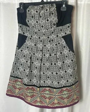 Rhapsody Geometric Bohemian Mini Dress Size L Smocked Boho Chic thumbnail 1