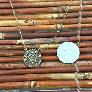 Lucky Brand Antiqued Brass Pave Crystal Disc Necklace 19”-21” thumbnail 4