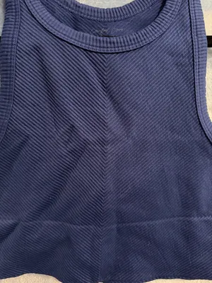 Comfort Cove Navy High Neck Ribbed Chevron Crop Tank Top OS thumbnail 2