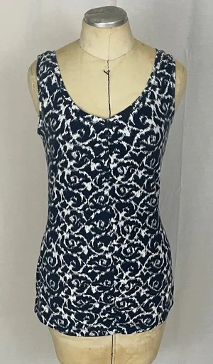 Danskin Navy and White Patterned Women's Top Size Medium thumbnail 1