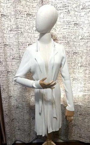 EXPRESS white Ribbed Knit Tie Belt Wrap Sweater Cardigan Women's Large thumbnail 1