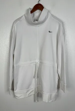 Nike Dri-FIT White Funnel Neck Drawstring Waist Sweatshirt DD6140-100 Womens L thumbnail 1