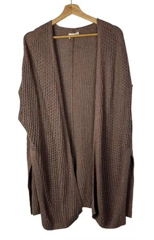 Universal Thread Dark Brown Open Knit Short Sleeve Tunic Cardigan Sweater M thumbnail 1