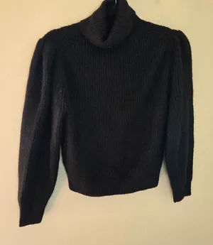 J. Crew Black Puff Sleeve Turtleneck Alpaca and Wool Blend Sweater thumbnail 1