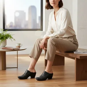 Clarks‎ Collection Mules Womens 6 Black Leather Ruched Slip On Block Heel Shoes thumbnail 9