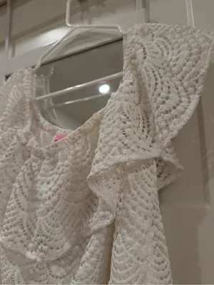 white off-the-shoulder lace eyelet ruffle top w flutter sleeves Lilly Pulitzer thumbnail 3