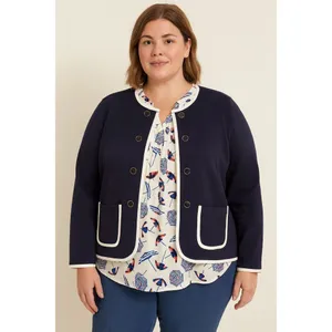 Lands End Blazer Cardigan nautical navy and white size 16 thumbnail 2