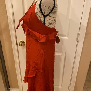 NWT Rust ESSUE Dress L w/ crossover back & lining thumbnail 3