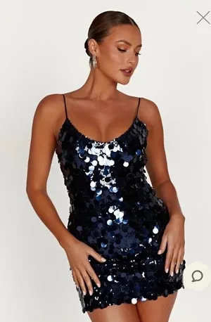 Stacees Dark Navy Sequin Mini Dress Sz.8 NWT Blue thumbnail 1