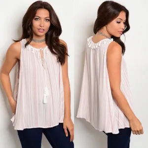 Off White & Mauve Striped Pattern Top Tunic Pink thumbnail 2