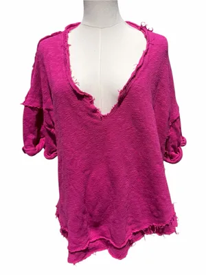 Free People We The Free Pink North Star T-Shirt Women’s M Oversized Raw Hem Boho thumbnail 3