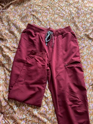 Wine red woman’s scrub set with jogger pants thumbnail 3