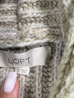 LOFT Wool Silk Blend Beige Chunky Open-Front Cardigan Size Small thumbnail 4