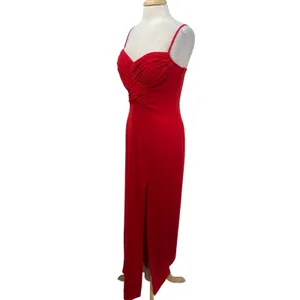 Vintage 90s Cache Gown Braided Twist Front Sweetheart High Slit Crepe Red 8 thumbnail 5