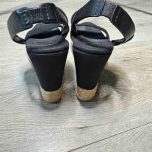 Tory Burch Black Canvas Espadrille Wedge Sandals Jute‎ Platform Heels Size 10.5 thumbnail 9