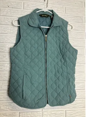 Eddie Bauer Quilted Down Vest Womens Small Teal Blue Excellent Full Zip Layering thumbnail 1