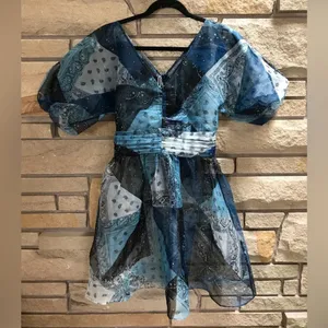 Staud x C.Bonz Bandana Print Patchwork Mini Dress Crepe Organza Sheer Sample thumbnail 4