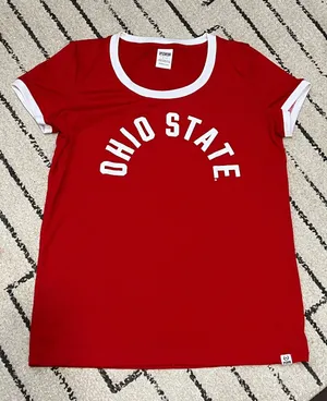 PINK Victoria's Secret Ohio State Jersey Tee with White Trim thumbnail 1
