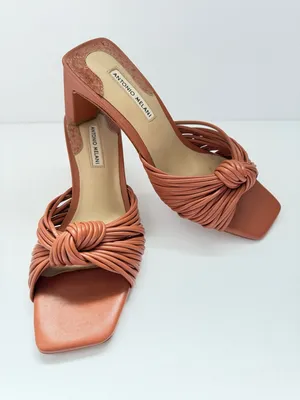 Antonio Melani Leather Knot Strap mule block Heel Slide Sandals‎ 6.5 Chic Summer thumbnail 1