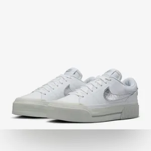 Nike Court Legacy Lift White Silver Sneakers Women 11 Men 9.5 NIB HQ2307-100 thumbnail 4