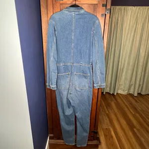 Free People Lennox Blue Denim Coverall Jumpsuit Zip Front Utility Fitted M thumbnail 6