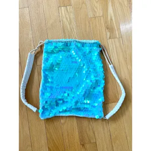Mermaidcore Aqua Blue Sequin Iridescent Drawstring Backpack thumbnail 5