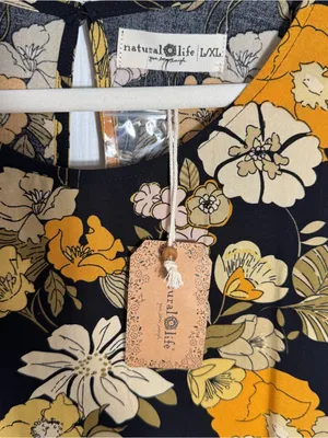 Natural Life Floral‎ Maxi Dress Black Yellow Sleeveless Pockets L/XL thumbnail 5