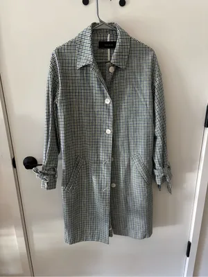 Zara Green Plaid Bow Cuff Coat Sz S Preppy Like New thumbnail 5
