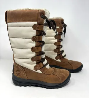 Timberland Mt. Hayes Tall Waterproof Winter Boots Brown Cream Leather Nylon 6 thumbnail 1