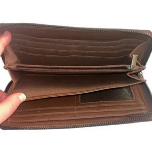 Solid Brown Genuine Leather Wallet Wristlet Classic Neutral EUC thumbnail 4