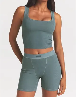 SKIMS Kyanite Cotton Rib Tank and Boxer Matching Set thumbnail 1