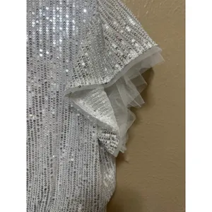 Grace Kari‎ Women Silver Sequin Tulle Flutter Sleeve Ruched Waist Party Dress L thumbnail 5