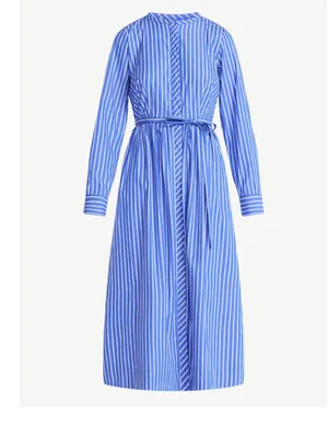 Free Assembly Blue Stripe Pleated Cotton Midi Shirtdress Long Sleeves Sz 12-14 thumbnail 13