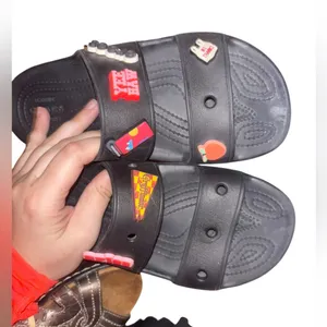 Crocs Unisex Baya Two-Strap Slide Sandals, Black Womens Size 7 thumbnail 1