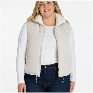 No Boundaries Womens Reversible Puffer Sherpa Vest Size XL Stone Tile Zip Pocket thumbnail 11