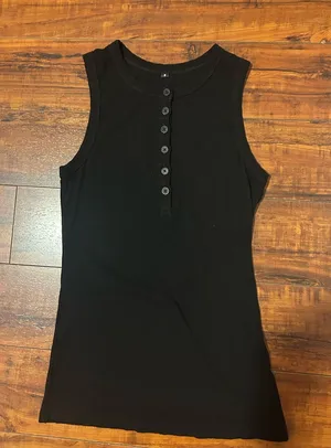 Source Unknown Black Sleeveless Henley Ribbed Tank Top thumbnail 1