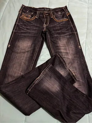 Cowgirl Tuff Dark Wash Black Denim Jeans w/Contrast Stitching size 28w/35L thumbnail 1