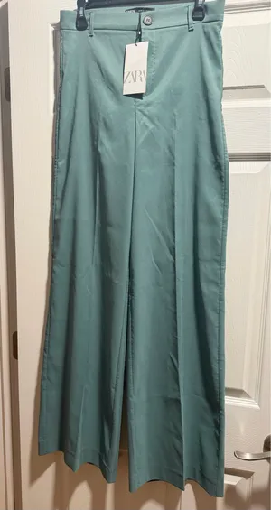 ZARA Wide-Leg Pants High-Waisted Medium sage NWT thumbnail 2