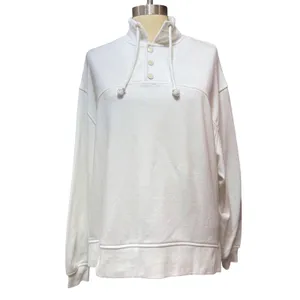 Out From Under XS‎ Belmar Henley Popover Sweatshirt Ivory Funnel Neck Oversized thumbnail 2