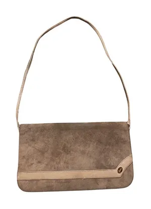 Vintage Rectangular Shoulder Bag Purse Taupe Suede Boho Chic Western Retro Black thumbnail 1