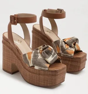Sam Edelman Theresa Sandals Size 8 Gray Linen Multi‎ Strap Platform Vacation thumbnail 1