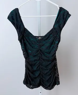 Vanilla Bay Rayon Y2K Bella Swan Whimsigoth Ruched Lace Cami Tank Medium Black thumbnail 1
