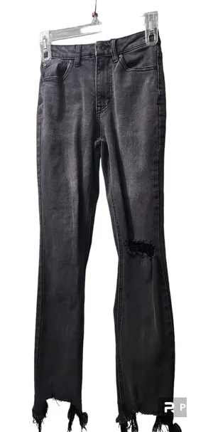True Craft Distressed‎ Hem Jeans Ripped Knee Black Wash Denim Size 26 thumbnail 1